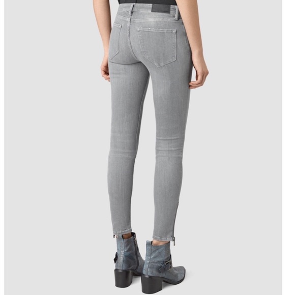 All Saints Mast gray zipper ankle skinny jeans 26 - Picture 2 of 5